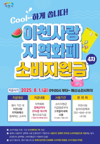 이천시, 경기이천사랑 지역화폐 ‘무더운 여름을 날려버릴 쿨(COOL)한 이벤트’ 추진