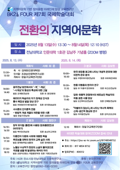 전남대학교, 국어국문학과 BK21 FOUR 국제학술대회 ‘전환의 지역어문학’