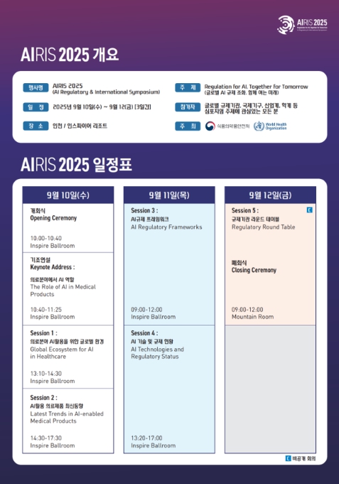식약처, 'AIRIS 2025' AI 의료제품 글로벌 규제당국자 한 자리에 모인다