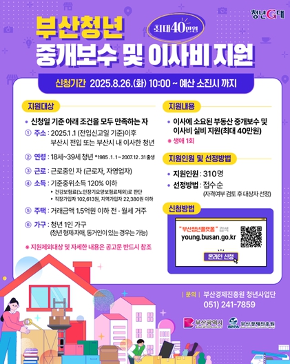 부산시, 청년에게 이사비 40만 원까지 지원… 8월 26일부터 모집