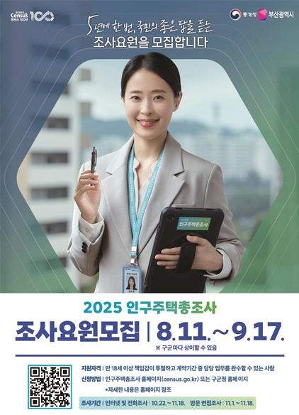 부산시, '2025 인구주택총조사' 조사요원 모집