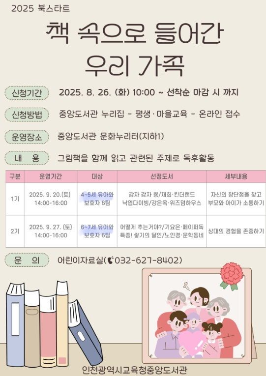 인천광역시교육청중앙도서관,  ‘책 속으로 들어간 우리 가족’프로그램 참여자 모집