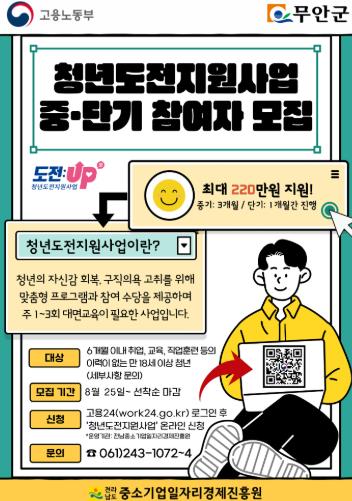 무안군, 청년도전지원사업 중·단기 참여자 모집
