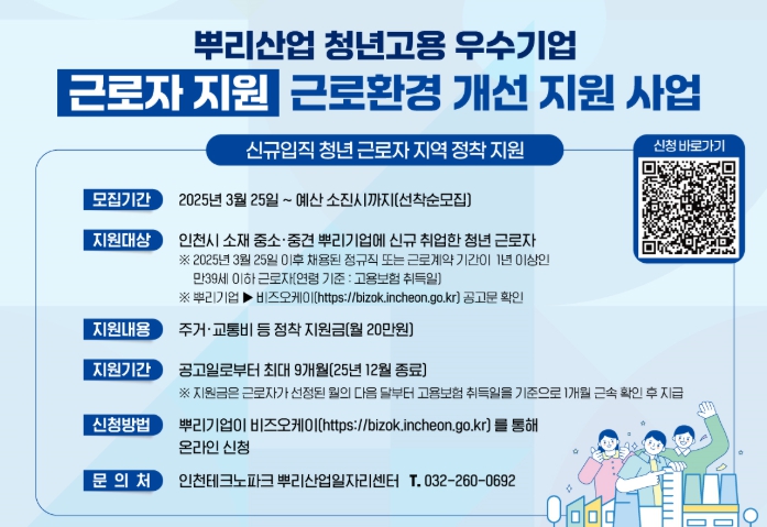 인천TP-인천시, 뿌리기업 청년 근로자 대상 주거·교통비 지원