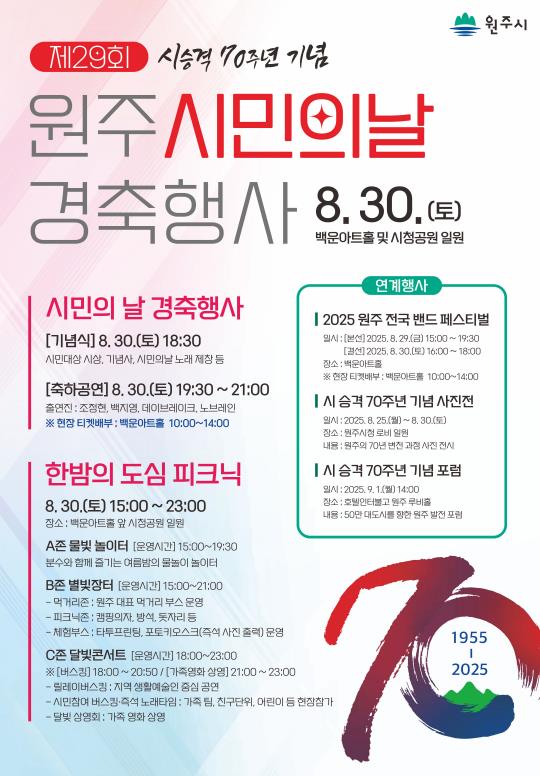 시 승격 70주년 기념 '제29회 원주시민의 날 경축행사' 개최
