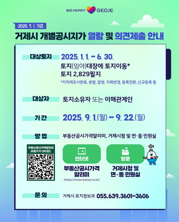 거제시, 2025년 수시분 개별공시지가 열람 및 의견제출 접수