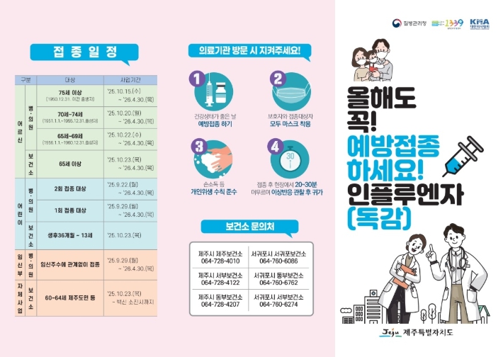제주보건소, 9월 22일부터 독감 무료 예방접종 실시