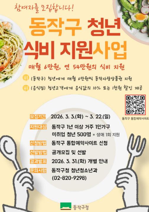 "청년 한 끼 챙긴다!" 동작구, 전국 최초 '청년 식비 지원' 지속 추진