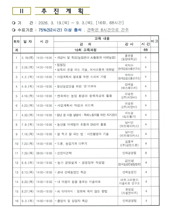 2026년 문경시농업인대학 청년농업인과정 수강생 모집 시작