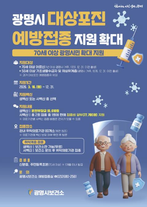 광명시, '대상포진 예방접종' 시민 혜택 확대한다