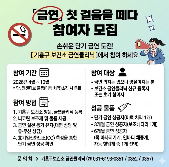 용인특례시 기흥구보건소, 단기 금연 프로그램 시범 운영