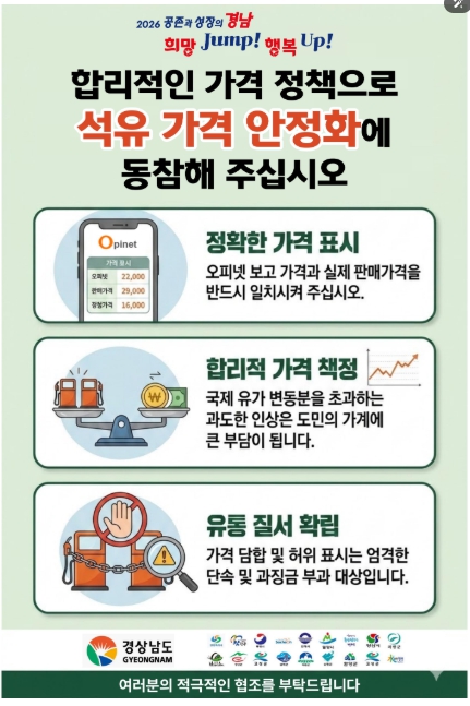 경상남도, 주유소 판매가 안정세…특별점검 지속