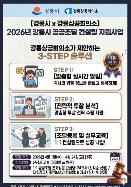강릉시, 2026년 공공조달 컨설팅 지원사업 시행