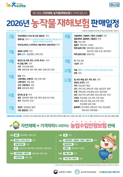 철원군 농업정책보험 (농작물재해보험, 농기계종합보험, 농업인안전보험) 가입은 선택이 아닌 필수입니다.