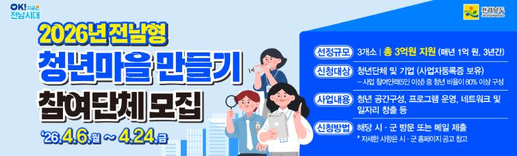 전남도, ‘전남형 청년마을’ 3곳 공모…최대 3억 지원