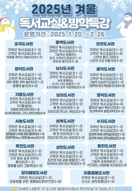 용인특례시, 공공도서관서 겨울방학 맞이 독서 체험 프로그램 운영