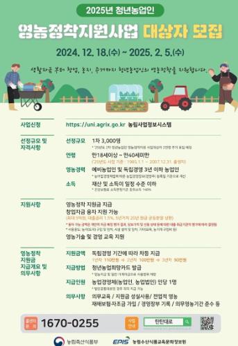 강진군, 청년농업인 영농정착지원사업 신청자 모집
