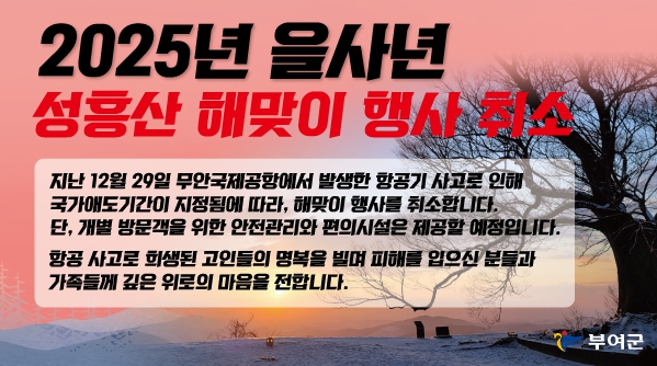 부여군, 2025년 을사년 성흥산 해맞이 행사 취소 
